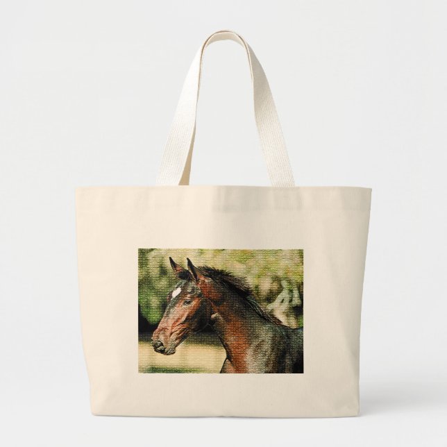 Bolso De Tela Gigante Rostro de mosaicos de caballos (Frente)