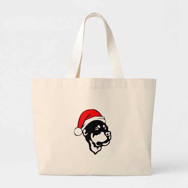 Bolso De Tela Gigante Rottweiler Dog con Navidades rojos Santa Hat (Frente)