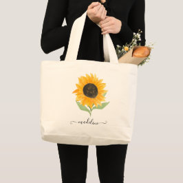 Bolso De Tela Gigante Rustic Sunflower Personalized Name Script