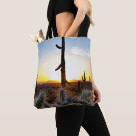 Bolso De Tela Gigante Saguaro Cactus Al Atardecer En El Desierto