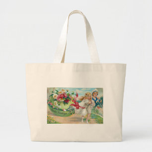 Bolso De Tela Gigante Saludos de Pascua Tarjeta Postal Vintage