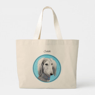 Bolso De Tela Gigante Saluki Pintura Plata Feathered Original Perro Arte