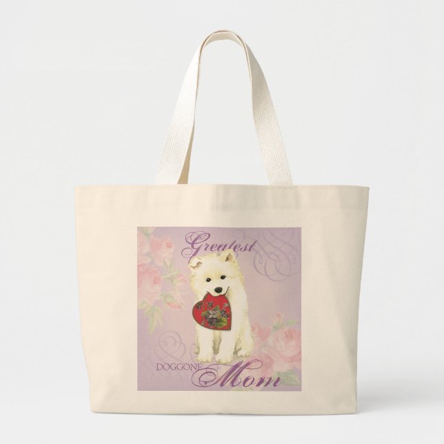Bolso De Tela Gigante Samoyed Heart Mom (Frente)