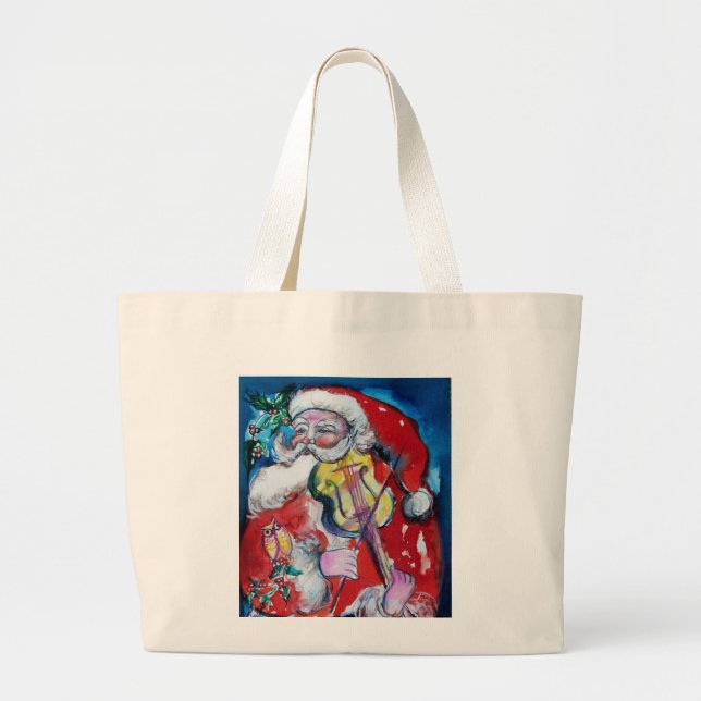 Bolso De Tela Gigante SANTA CLAUS JUGANDO Navidades musicales VIOLÍN (Frente)