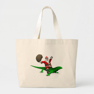 Bolso De Tela Gigante Santa Claus Riding Green Lizard