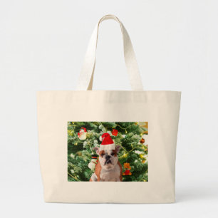 Bolso De Tela Gigante Santa Hat Bulldog Árbol de Navidad Snowman Gift Bo