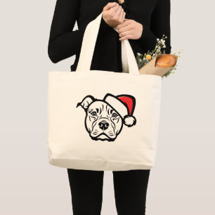 Bolso De Tela Gigante Santa Paws: Perro de AmStaff en Gorra festivo