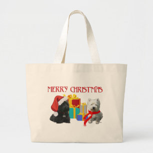 Bolso De Tela Gigante Scottie y Westie Feliz Navidad
