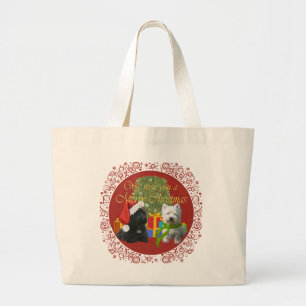 Bolso De Tela Gigante Scottie y Westie Feliz Navidad