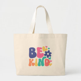 Bolso De Tela Gigante Sé Amable Retro Boho –Flor Groovy Colorida y Coraz