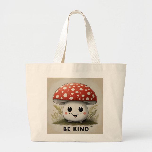Bolso De Tela Gigante Sé amable Rojo sonriente positivo Attitude Mushroo (Frente)