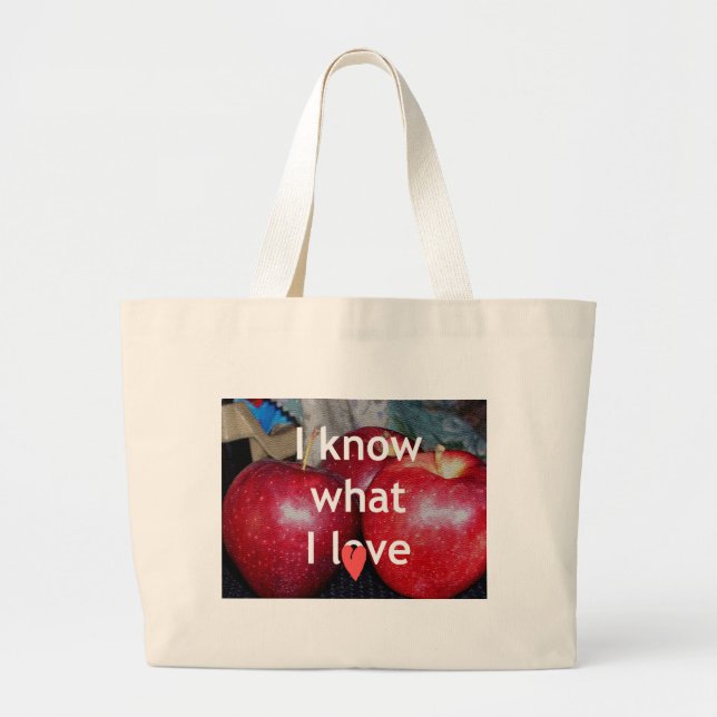 Bolso De Tela Gigante "Sé Lo Que Me Encanta" - Diseño De Apple (Frente)