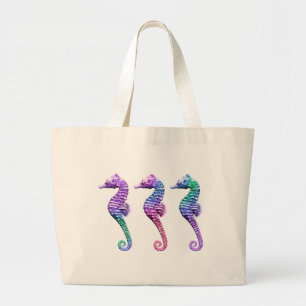 Bolso De Tela Gigante Seahorses en púrpura y verde azules