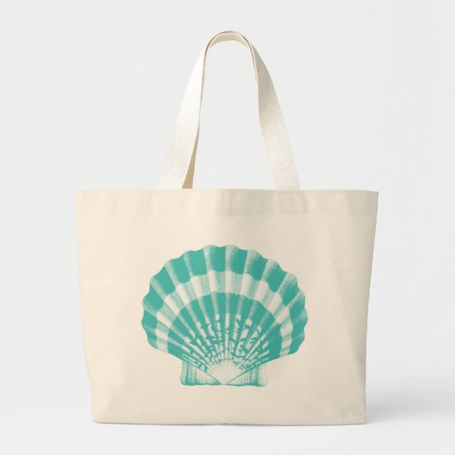 Bolso De Tela Gigante Seashell - aguamarina suave y blanco (Frente)