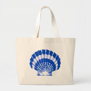 Bolso De Tela Gigante Seashell - azul y blanco de cobalto
