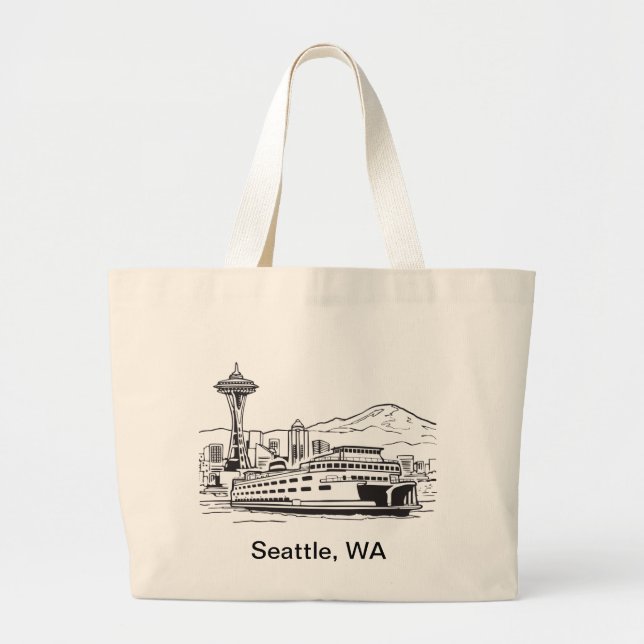 Bolso De Tela Gigante Seattle Ferry Washington State Line Art (Frente)