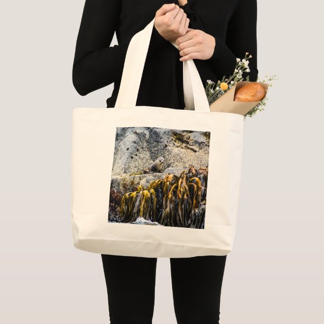 Bolso De Tela Gigante Sello De Piel Joven En La Roca (Anverso (producto))