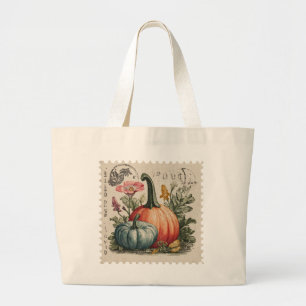 Bolso De Tela Gigante Sello Postal de Calabaza Vintage Cosecha de Otoño