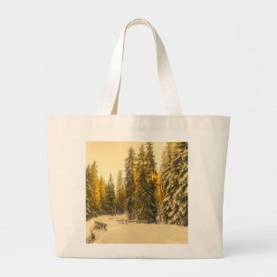 Bolso De Tela Gigante Sendero invernal de nieve con pinos