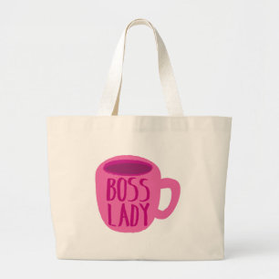Bolso De Tela Gigante Señora del software libre con taza de café rosa