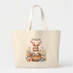 Bolso De Tela Gigante Sentada personalizada de conejito de Pascua en la 