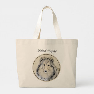 Bolso De Tela Gigante Shetland Sheepdog Puppy Pintura Sheltie Perro Arte
