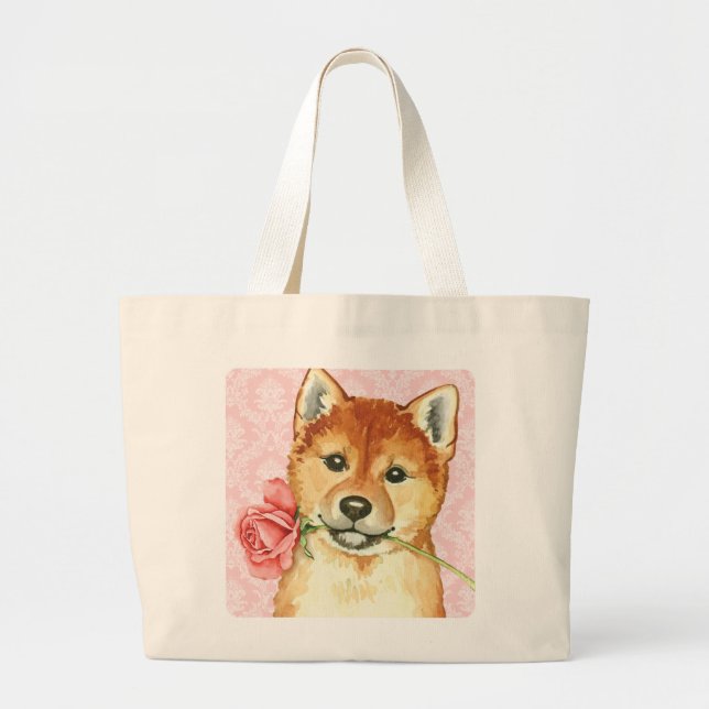 Bolso De Tela Gigante Shiba subió tarjeta del día de San Valentín Inu (Frente)