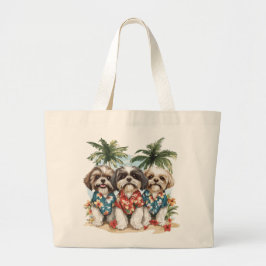 Bolso De Tela Gigante Shih Tzu Dogs con Camisetas hawaianos