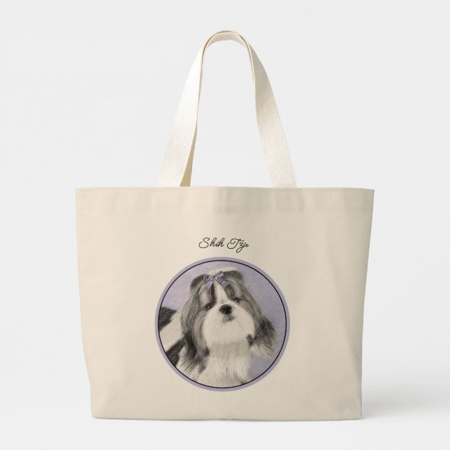 Bolso De Tela Gigante Shih Tzu Pintando Arte Perro Original Blanco y Neg (Reverso)