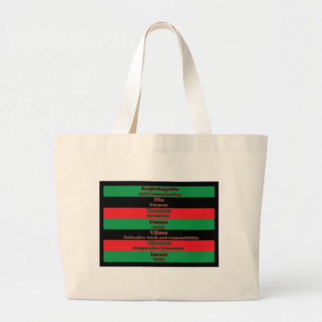 Bolso De Tela Gigante Siete principios de Kwanzaa verde negro rojo (Frente)