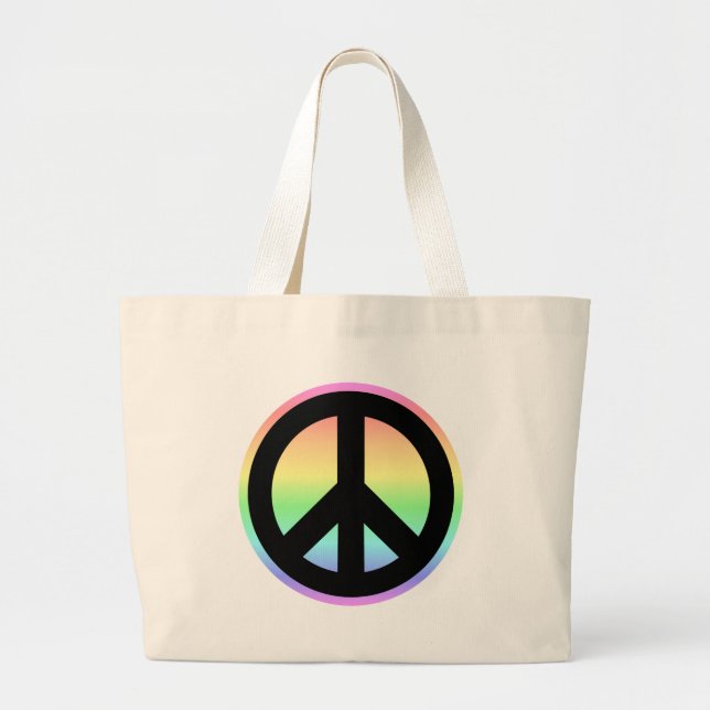 Bolso De Tela Gigante Signo de paz del arcoiris pastel (Frente)
