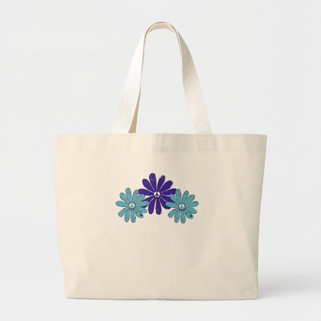 Bolso De Tela Gigante Signo de paz hippie flor poder morado Aqua (Frente)
