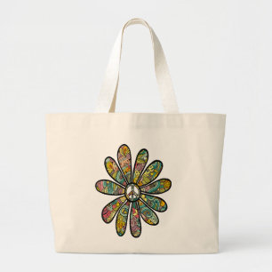 Bolso De Tela Gigante Signo de paz setenta de hippie de flores trippy
