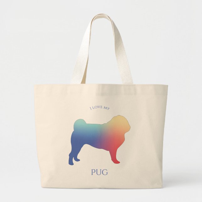 Bolso De Tela Gigante Silhouette de Pug colorida (Frente)
