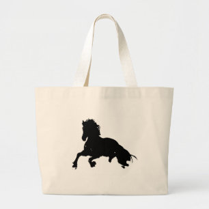 Bolso De Tela Gigante Silueta blanca de caballo en blanco negro