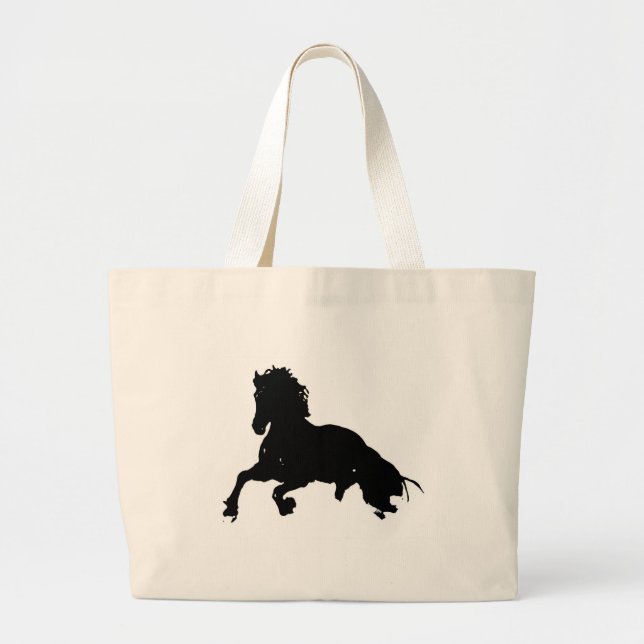 Bolso De Tela Gigante Silueta blanca de caballo en blanco negro (Frente)