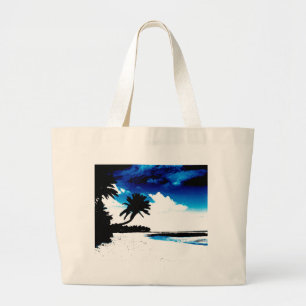 Bolso De Tela Gigante Silueta de árbol de palmera blanco azul