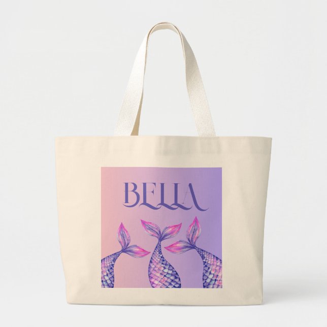 Bolso De Tela Gigante Sirena Púrpura Nombre Niños Tote Bag (Frente)