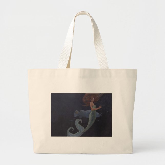 Bolso De Tela Gigante Sirena y peces azules (Frente)
