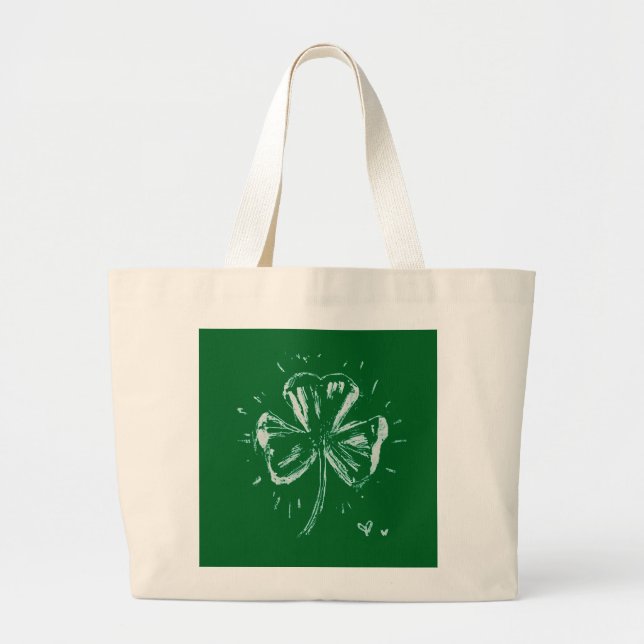 Bolso De Tela Gigante Sketch Shamrock – Hand-Drawn Irish Clover Design (Frente)
