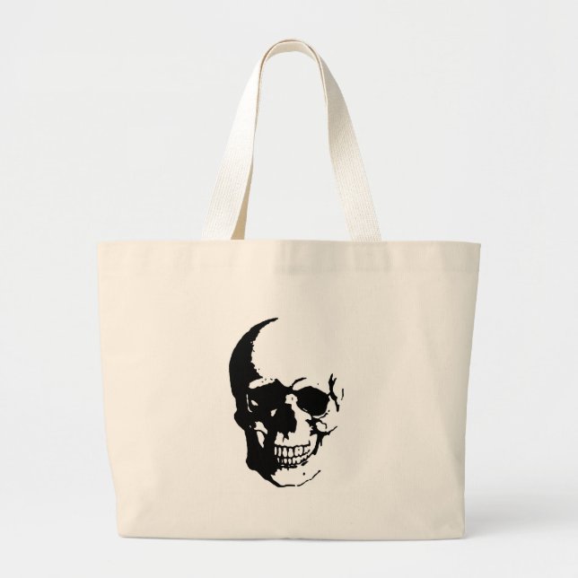 Bolso De Tela Gigante Skull - Arte Metalizado negro y blanco (Frente)