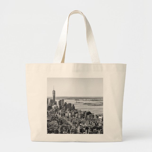 Bolso De Tela Gigante Skyline Black White New York (Frente)