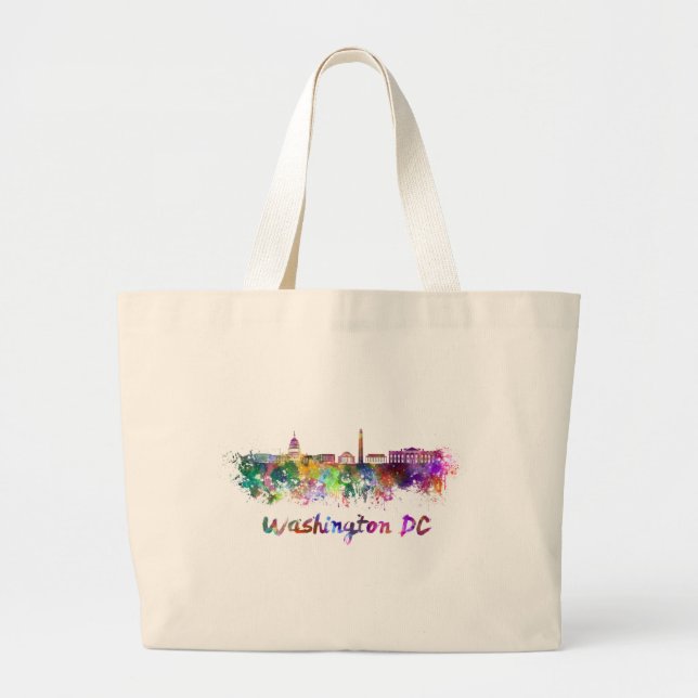 Bolso De Tela Gigante Skyline de Washington DC en acuarela (Frente)