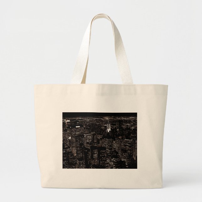 Bolso De Tela Gigante Skyline Nocturno Sepia de Nueva York (Frente)
