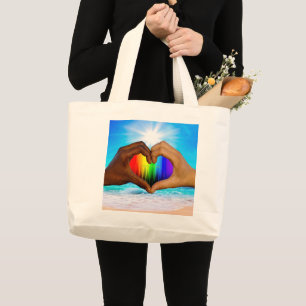 Bolso De Tela Gigante SlipperyJoe gradiente de corazón de arcoíris vívid