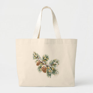 Bolso De Tela Gigante Snowy Pine Branch