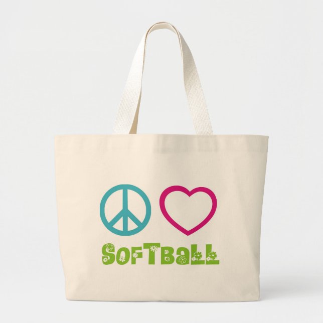 Bolso De Tela Gigante Softball del amor de la paz (Frente)