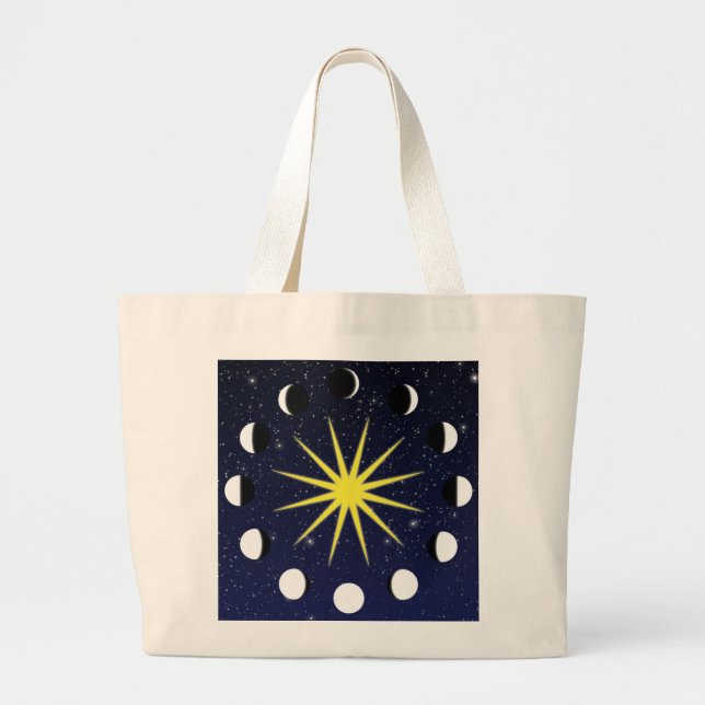 Bolso De Tela Gigante Sol, fases lunares y estrellas (Frente)