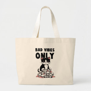 Bolso De Tela Gigante Sólo vibraciones malas: gatos y cráneos