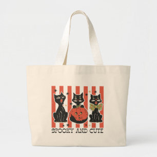 Bolso De Tela Gigante Sombrío y lindo - Gato negro y calabaza